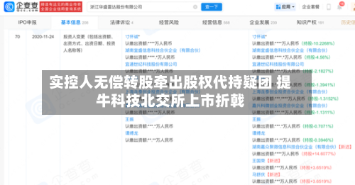 实控人无偿转股牵出股权代持疑团 提牛科技北交所上市折戟