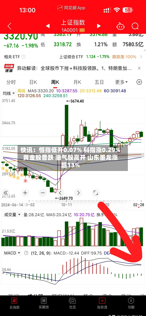快讯:恒指低开0.07% 科指涨0.29% 黄金股普跌 油气股高开 山东墨龙涨超13%-第1张图片