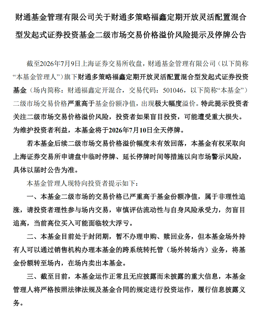 冠军LOF基金周五再次全天停牌：6月来39次停牌	，场内溢价仍超31%